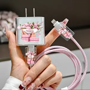 5pcs Cute Pink Polka Dot Heart Pattern for iPhone 16 15 14 13 12 11 Pro Max Charger Cable Protector, Suitable for Apple 20w/18w Charging Head Phone Cable, Anti-Breakage, Anti-Wear, Boyfriend/Girlfriend Gift, Charger Cable Protector, Pink Cable Protector,