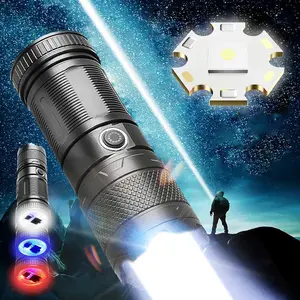 Rechargeable Flashlight, 5 Modes Super Bright Light, with COB Side Light Red and Blue Light Warning Light, Retractable Zoom Flashlight, Portable ABS Flashlight