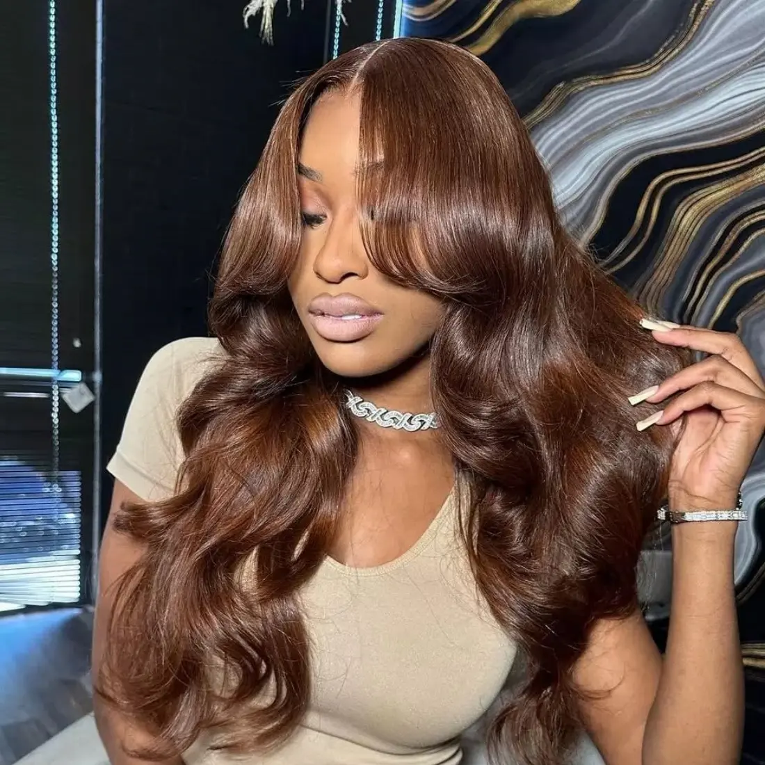 #2 Colored Body Wave Human Hair Wig 13x4 Lace Front Human Hair Wig 180 Density Brown Colored for Women Pre Plucked Human Hair Wig
