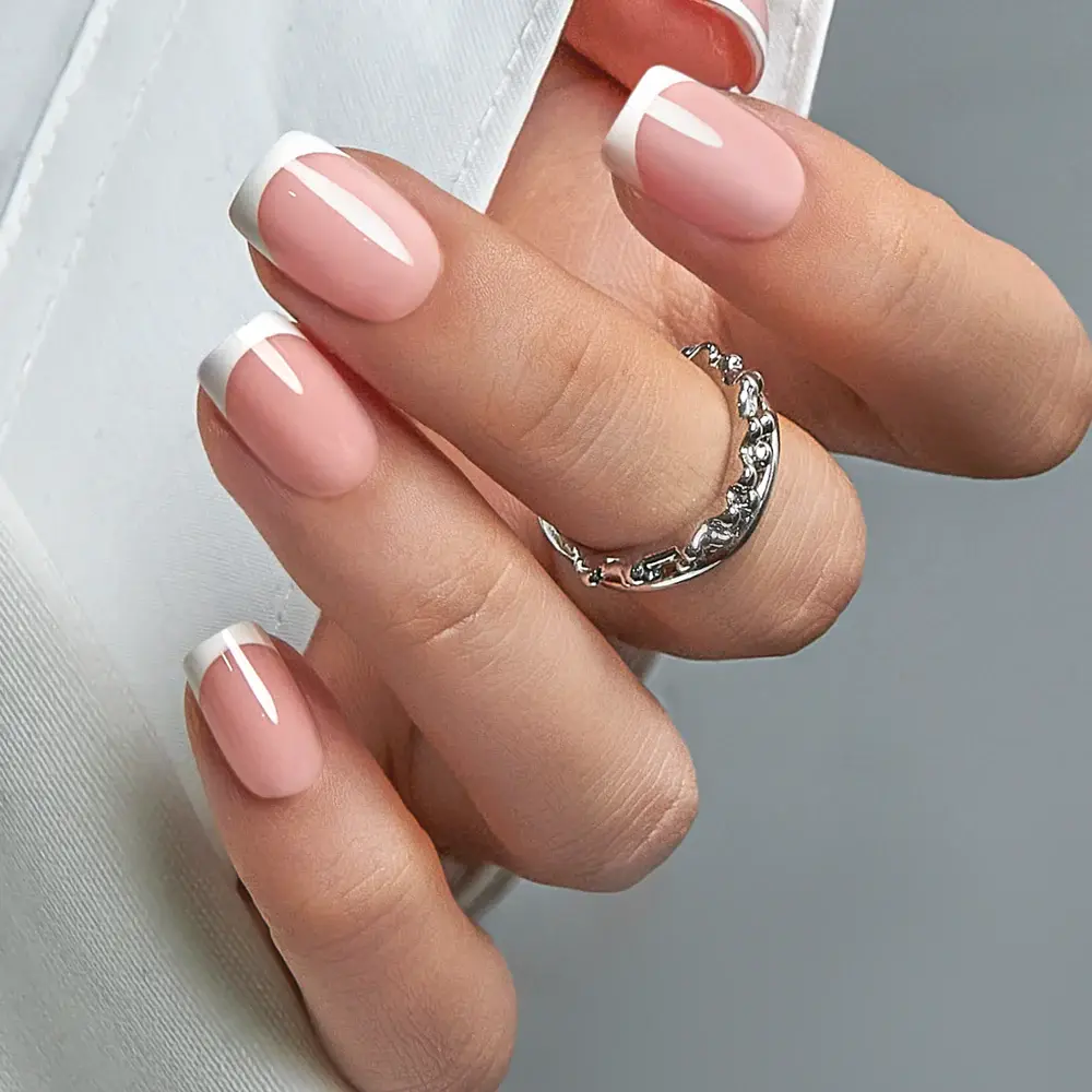 CurvLife French & Short Squoval Press-On Nails Collection – 30PCS, Glossy Classic French Tip Designs, Reusable Everyday Salon-Look Nails