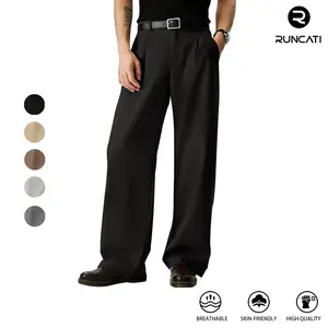 Runcati Mens Baggy Dress Pants Old Money Pleated 30"/32" Casual Wide Leg Slacks Relaxed Fit Lightweight Work Business Trouser