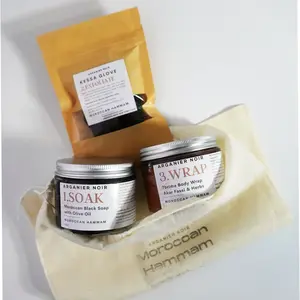 Moroccan Hammam Home Spa in 3 Steps Moroccan Black Soap, Kessa Glove and Tbrima