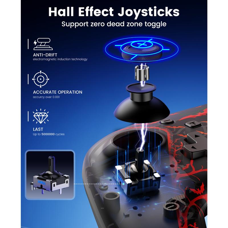 Switch 2 Controller for Nintendo Switch 2/Switch/OLED/Lite Controllers, Wireless Switch Controller with Charging Dock, Switch Pro Controller with Hall Effect, Programmable, Turbo and Vibration, Pumpkin Glow