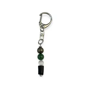 Tourmaline, Selenite, Green Jade, Citrine, and Pyrite Keychain for Protection and Wealth Attraction