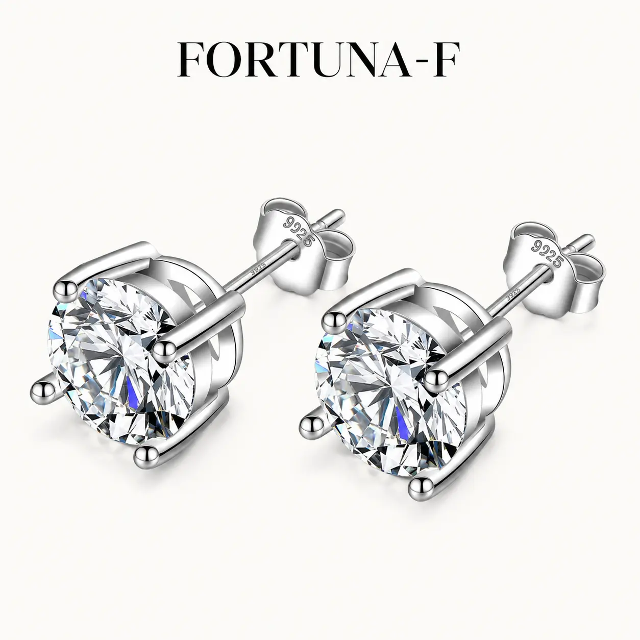 FORTUNA-F 1 CT TW Round Cut Moissanite Stud Earrings for Women, 5mm Classic Solitaire Earrings with Brilliant Sparkle