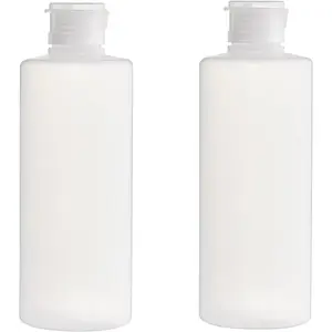 2 count Empty Refillable Plastic Clear Soft Tube Squeeze Bottle Jars With Flip Cover  Makeup Packing Storage Holder Containers for Toner Lotion Shower Gel Cleaser Shampoo (200ml/6.8oz)
