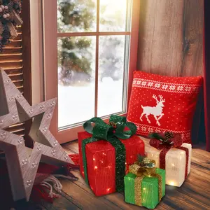 Box ABS Plastic Frame LED60 Light Warm White Light Three-Piece Set Onion Cloth Christmas Gift Box