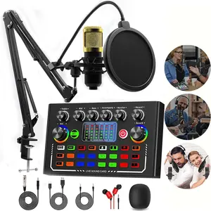 F009 Audio Mixer， with 16 Live Sound Effects & 4 Voice Modulation & Vocal Eliminator & Ducking & Loop Back & Internal Play， for Podcast Equipment Karaoke Gaming Live Streaming Recording for PC/Mac/Smartphone