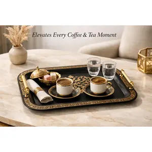 Park&Oz Set of 2 Stackable Stainless-Steel Trays – 14.5'' x 9.8'' Elegant Rectangle Ottoman-Style Decorative Trays – Multi-Purpose Non-Tarnishing Serving Trays for Coffee, Beverages, and Home Decor (BLACK)