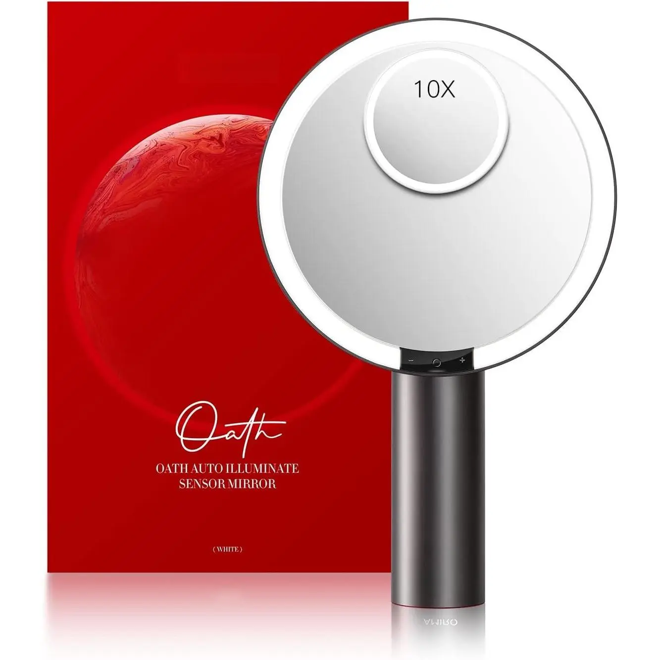 9" Black Modern Durable Synthetic Tabletop Lighted Makeup Mirror - 10x Magnifying, Sensor & Touch-Control, 3 Colors, 6 Brightness Levels, Rechargeable Cordless USB-C, Memory Function, Free Rotation, Ideal for Shaving, Boxed (Valentine's Day Gift Option),