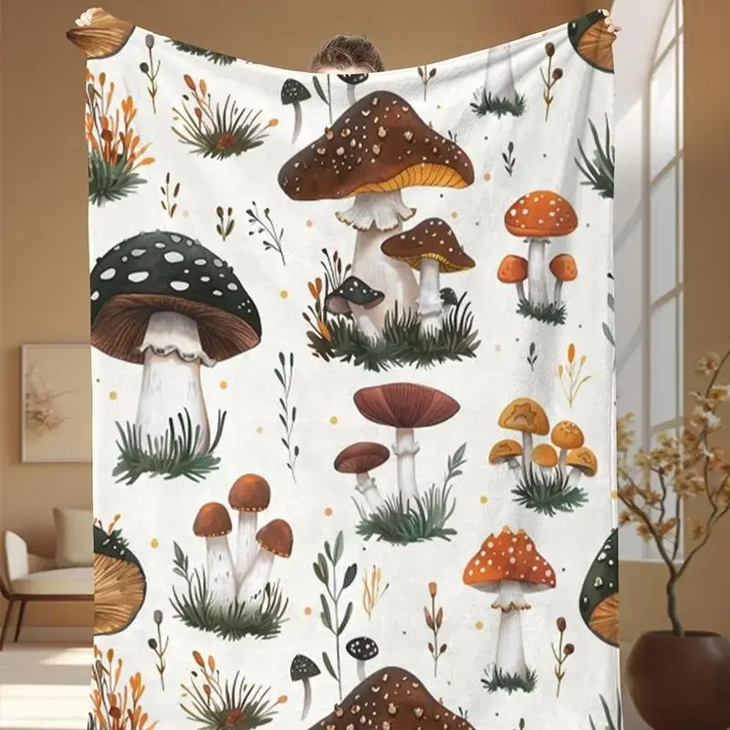 Mushroom Print Blanket, 123 Counts Soft Comfortable Throw Blanket, Travel Sofa Beds Couches Throw Blanket, Office Home Decoration, Birthday Gift, Soft Cozy Throw
