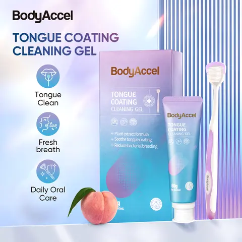 BodyAccel Ice Peach Tongue Cleaning Gel Bundle with Brush – Jelly Texture Tongue Cleaner for Adults, Deep Cleaning Tongue Coating, Fresh Breath, Bad Breath Treatment Oral Care Kit