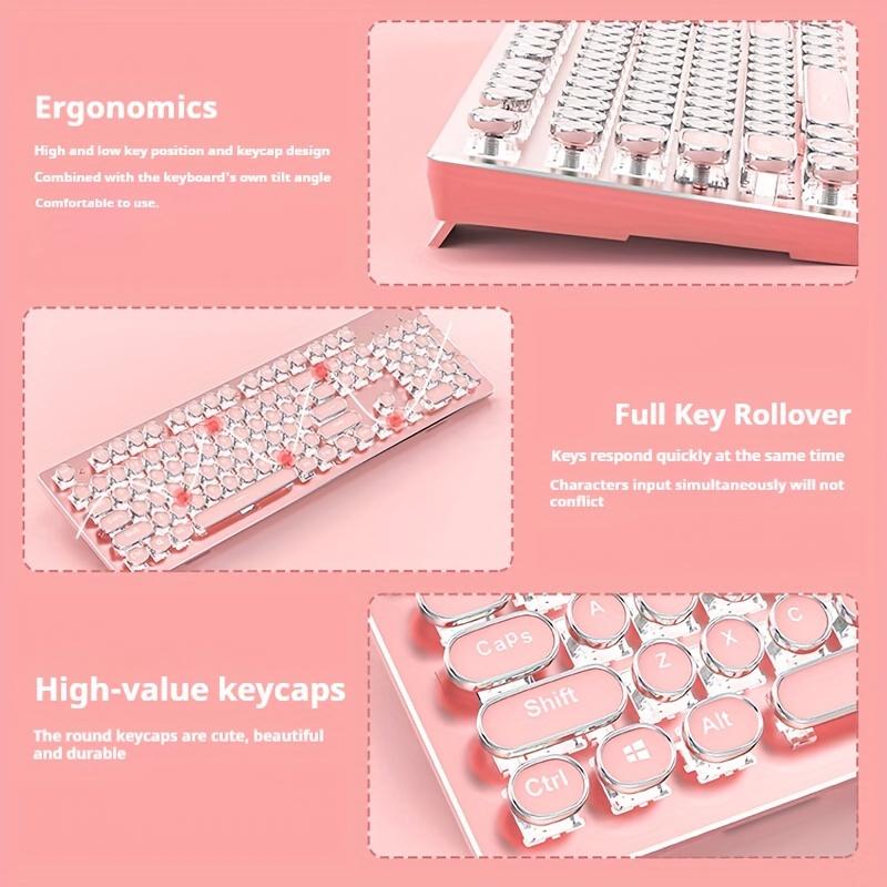 Pink Gaming Keyboard - Typewriter Style