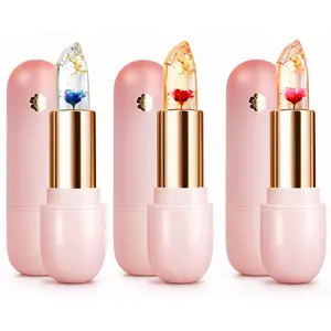3 Pcs Flower Lipsticks Clear Jelly Lip Tint Set with Temperature Change Color and Moisturizing Lip Gloss for Women Gift