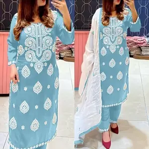 KURTI HEAVY RAYON COTTON FABRIC WID CHICKEN KARI STYLE EMBROIDERY WORK (no Refund no written ). Reasonable price