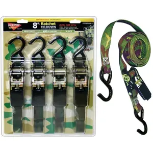 212 MAIN Keeper Compact Camo Webbing Ratchet Tie-Down - 4-Pack, Compact Ratchets, 8 Hi-Test Load, Hi-Test Camo, Vinyl-Coated