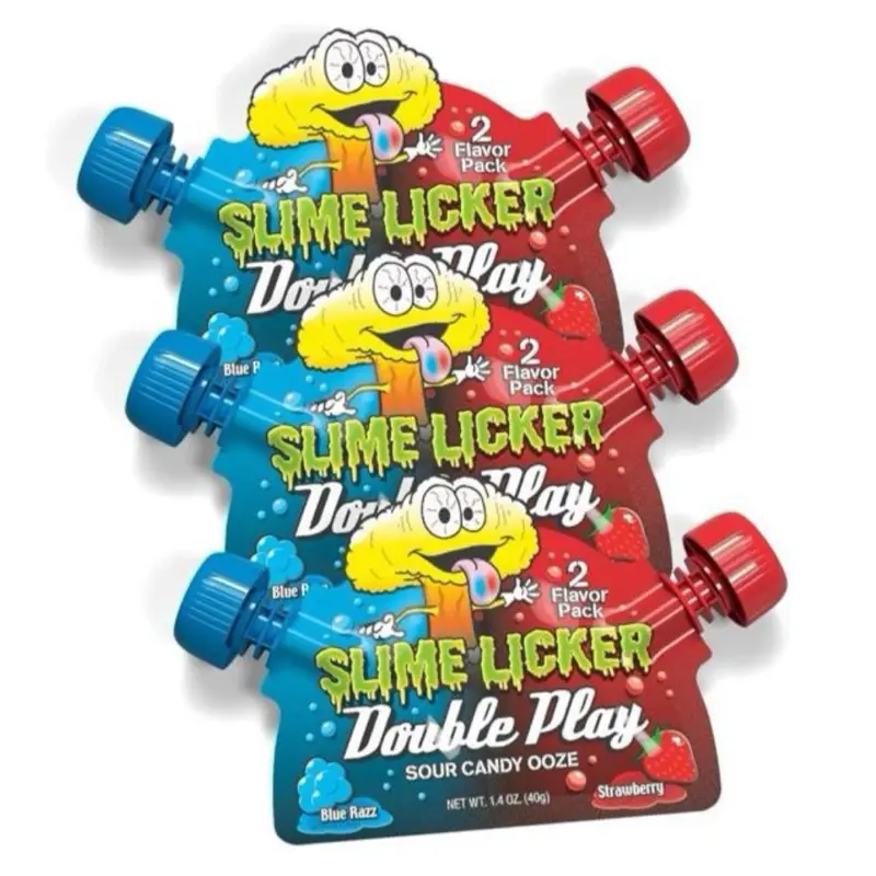 Toxic  Waste Slime Licker Double Play - Sour Candy Ooze - Strawberry & Blue Razz Flavored - 1.4 oz - 3-Pack Sweet Snack  Bonbon Tongue