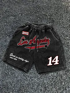 Men's Letter Print Wash Denim-effect Shorts, Loose Casual Comfy Shorts for Daily Wear, Men's Bottoms for Summer