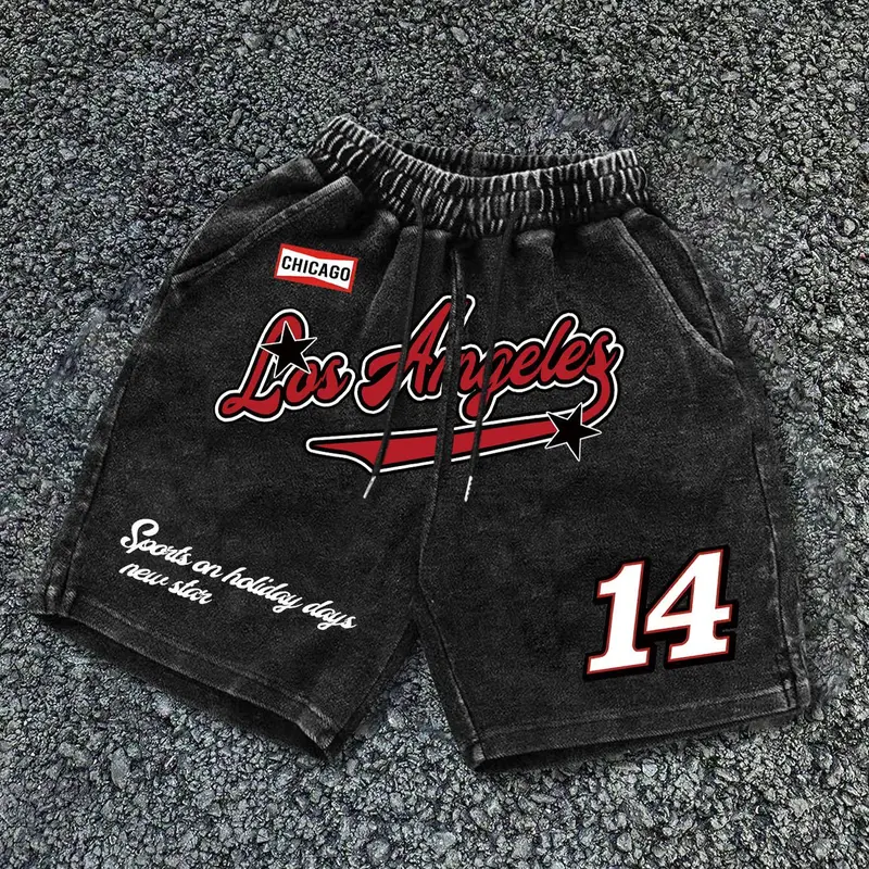 Men's Letter Print Wash Distressed Denim-effect Aesthetic Athletic Shorts, Loose Casual Comfy Shorts for Daily Wear, Men's Bottoms for Summer, Menswear, Everyday Shorts