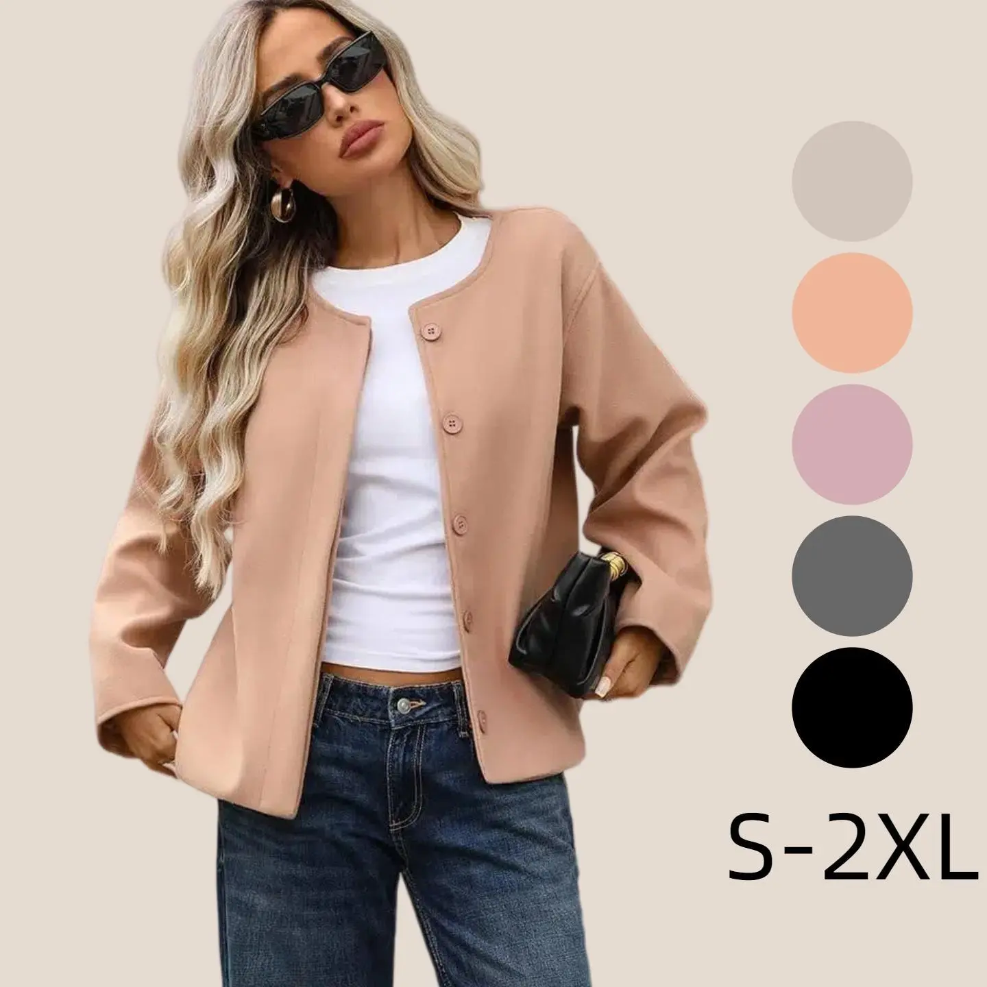Womens cropped pea coat Long Sleeve Button Down wool coats short jackets Outerwear, Solid, Loose, Tops, Casual, Longsleeves, Y2k