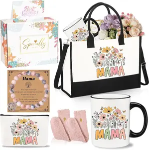 6PCS Cotton Print Tree Basket Gift Box - Best Grandma/Mama Ever Present from Grandkids, Birthday & Christmas Surprise Festive Party Supply