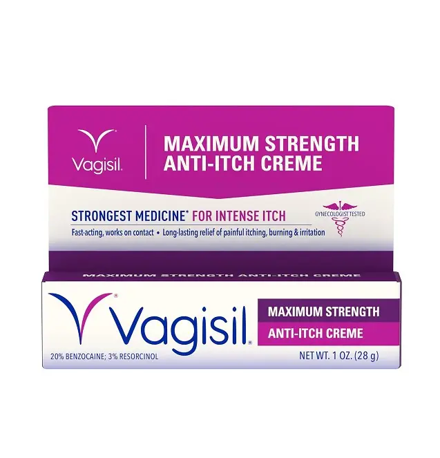 Vagisil Maximum Strength Feminine Anti-Itch Cream with Benzocaine for Women, Helps Relieve Yeast Infection Irritation, Gynecologist Tested, Fast-Acting, Soothes and Cools Skin, 1 oz