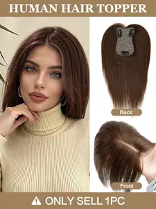 Real Human Hair Glueless Clip in Toppers for Women, Real Hair Extensions, Daily 360° 3D Hair Pieces with Thinning Hair Upgrade Middle Part Bangs 20, 25, 30cm Hair Extension, Increases Top Volume, Perfect for Daily Wear