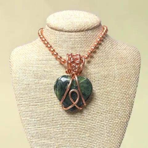 Juma Copper King Gemstone Heart 24" Necklace Pendant Design Handcrafted with Pure Copper