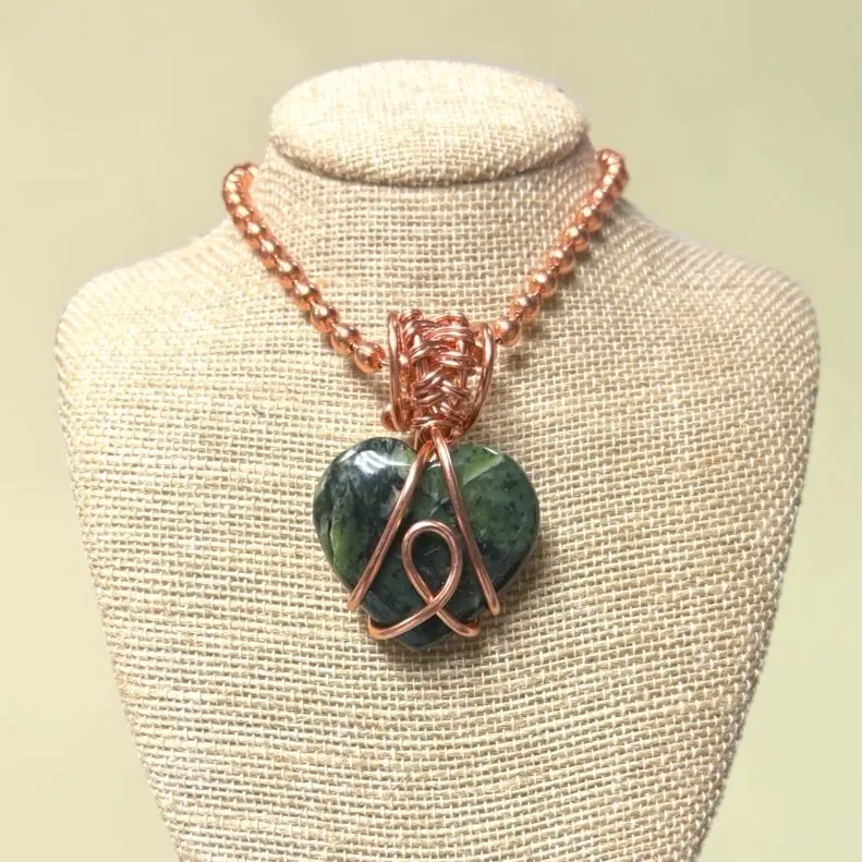 Juma Copper King Gemstone Heart 24" Necklace Pendant Design Handcrafted with Pure Copper