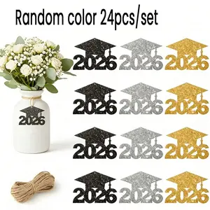 24-Piece Graduation Party Decor Set, Sparkling Grad Hat Tags, Colorful Paper Vase Centerpieces, Perfect for Graduation Ceremonies