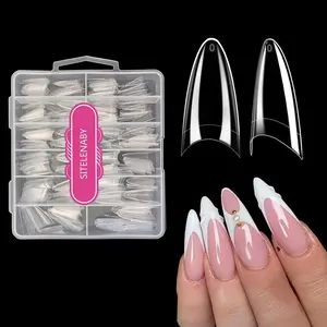 Long Almond Nail Tips,300PCS Soft Gel Pre-Shaped Acrylic Nail Tips X Half Cover Press On Nails, Almond Shape Nails For Nail Extension DIY