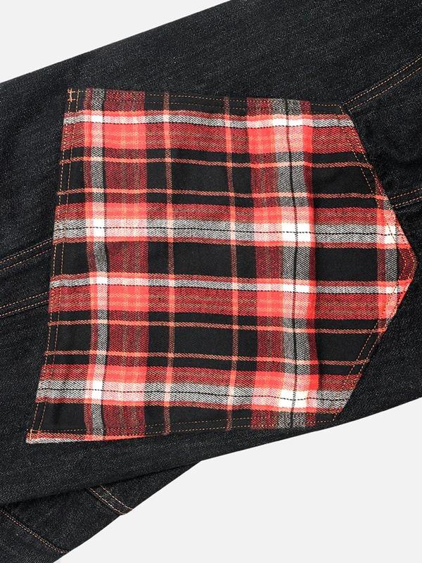 AELFRIC EDEN Super Baggy Jeans Plaid Patchwork Big Pocket Denim Trousers Unisex Vintage Pants Casual Style