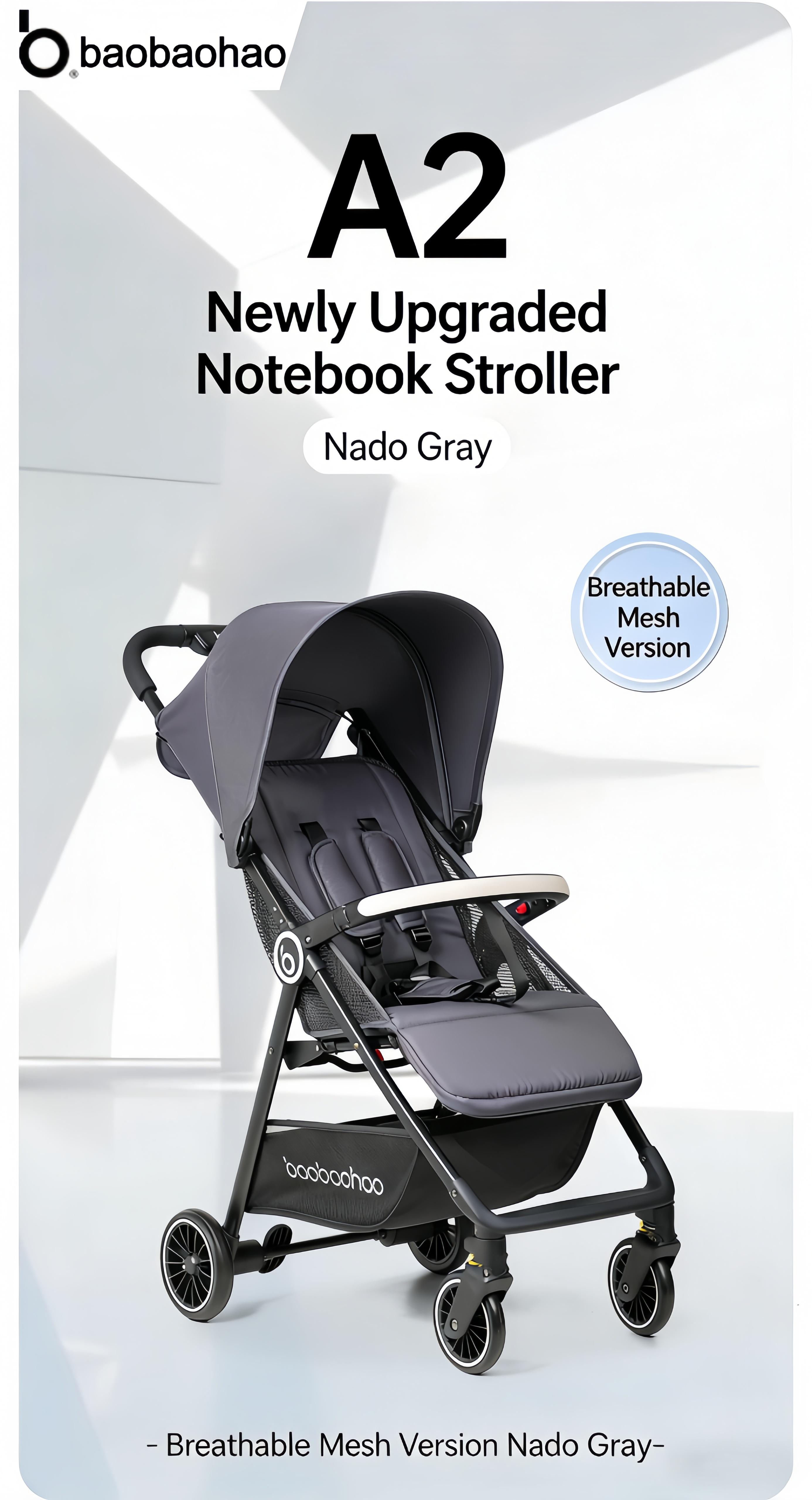 BAOBAOHAO A2-Baby Pushcart Sit or Recline, Lightweight and Foldable, Portable Umbrella Stroller, Suitable for Newborns, High-view Stroller, One-touch Folding, Four-wheel Suspension, Breathable Mesh Fabric for Summer, Airline-approved