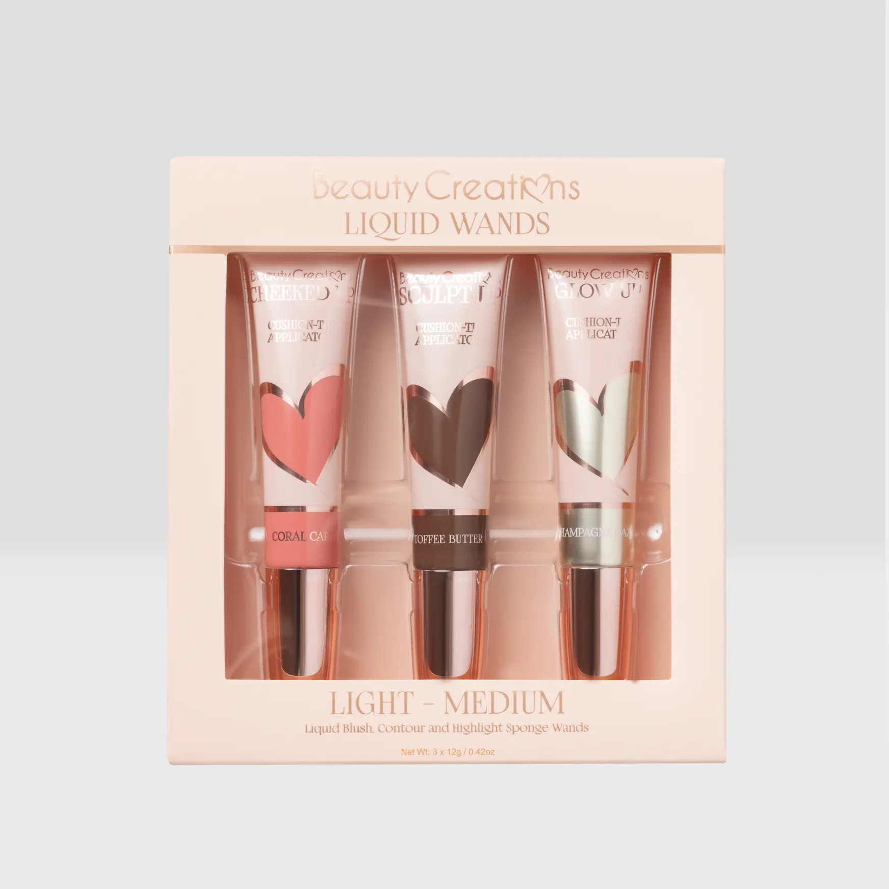 Beauty Creations Flawless Stay Liquid Wand Trio, 3-Piece Set with Creamy Blush, Contour & Highlighter, Buildable Formula, Compact Makeup Kit, Honey Gold, Champagne Dazzle, Chocolate Cream, Coral Cap, Lasting Natural Look, Lightweight, Cheek Tint