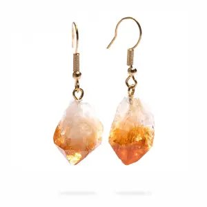 Natural Citrine Gemstone Earrings with Gold Plated Copper settings – Genuine November Birthstone Jewelry with Natural Citrine Crystals for Spiritual Balance and Emotional Clarity - Elegant  Fashion Accessory
