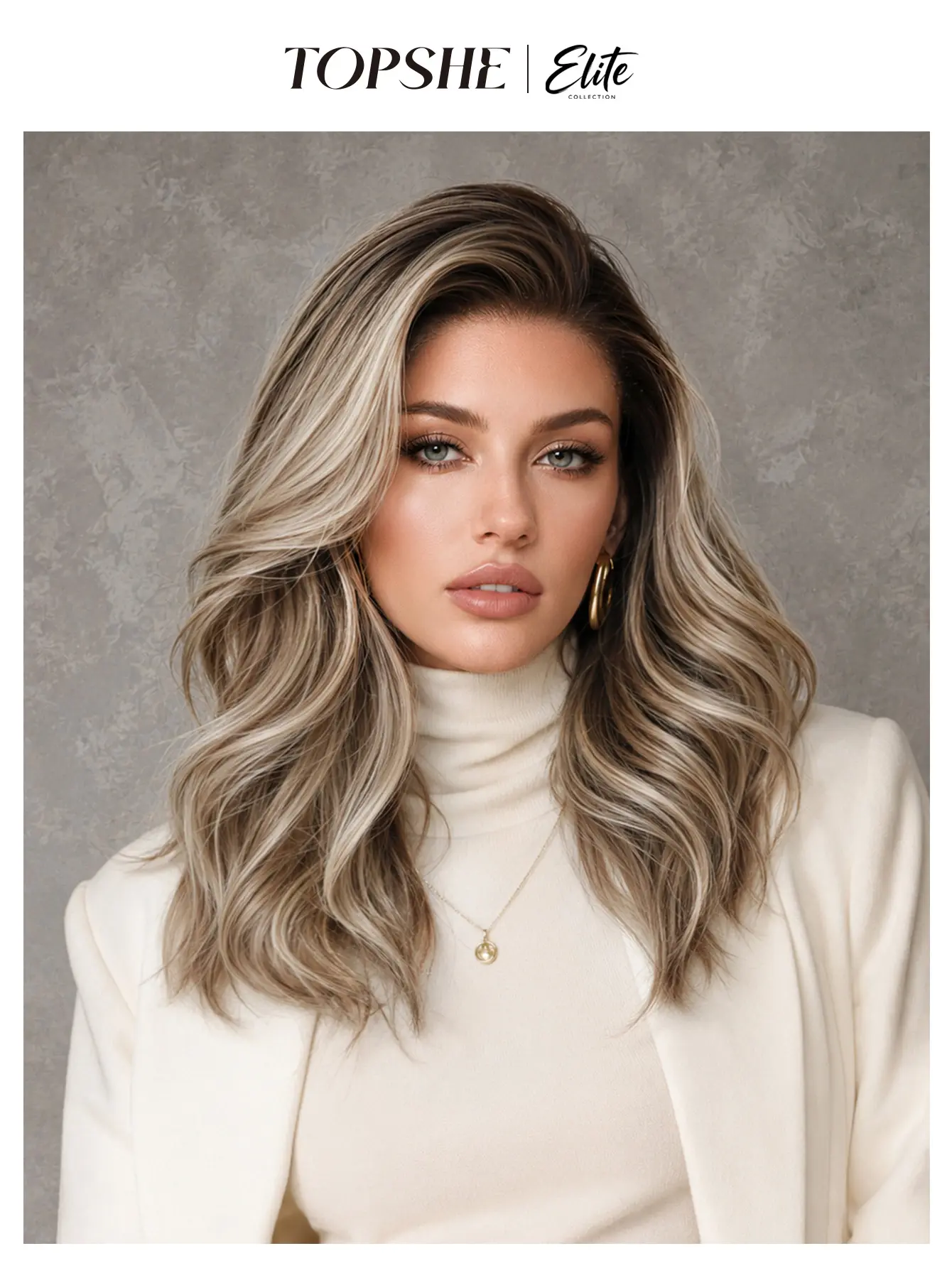 【NEW hairline】Gabrielle | TOPSHE 18 Inch Ash Blonde Highlight Layered Lace Front Wig, Glueless Heat Resistant Synthetic Wig for Women
