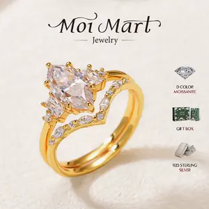 MOI MART Elegant 2ct Marquise-Cut Synthetic Moissanite Stackable Wedding Ring, S925 Sterling Silver engagement and Wedding Band Set , Perfect Bridal & Anniversary trending vacation Jewelry