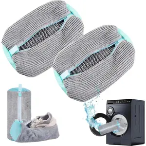 2 Pack Shoe Washing Machine Bag Grey Mesh Laundry Bags for Travel Reusable Shoe Cleaning Bag Fits All Sizes