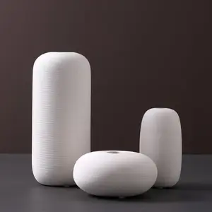 Ribbed Ceramic Vase — Matte White | Japandi Minimalist Decor