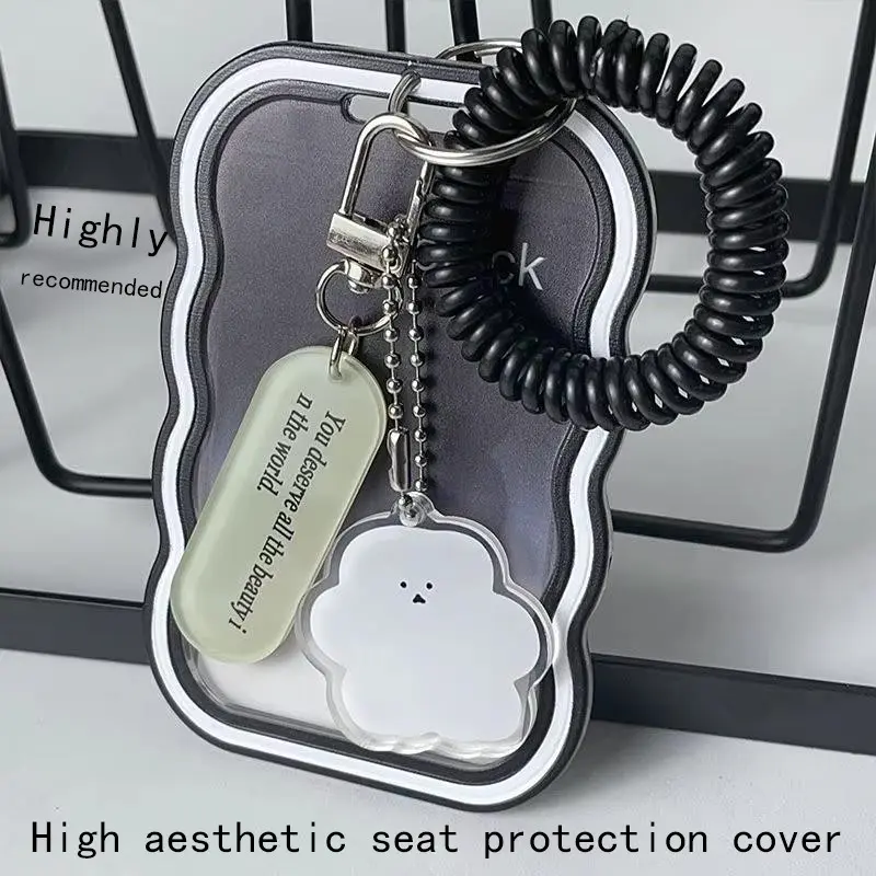 Transparent Card Case Student Bus Campus Meal Card Holder, 3 Inch Polaroid Card Case, Spring Pendant Keychain, School ID Wallet, Bus Cards, Accessory, Elastic