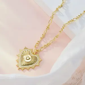 ALEXCRAFT 14K Gold-Plated Copper Heart Pendant Necklace — Delicate Figaro Chain Style, Fashion Jewelry, Uniquely Designed Women's Necklace, Ladies' Accessory, Ideal Gift Choice