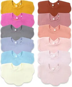 12 Pack Cotton Baby Drool Bibs Muslin Baby Bibs for Drooling and Teething for Newborns Adjustable  Baby Bibs Set Organic Cotton Baby Drool Bib Set Soft Muslin Cotton Baby Bibs Cute Nursery Boys Casual Summer Bib