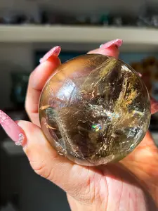 1PC Amazing Extra Rare Gorgeous Smoky Citrine Sphere，Beautiful Translucency with Rainbows,Rainbow Aperture,Loose Gemstones，High-End Jewelry Making,Perfect Home Decoration Artwork,Unique Christmas, Thanksgiving, Holiday Gifts, Hand Selected Crystals