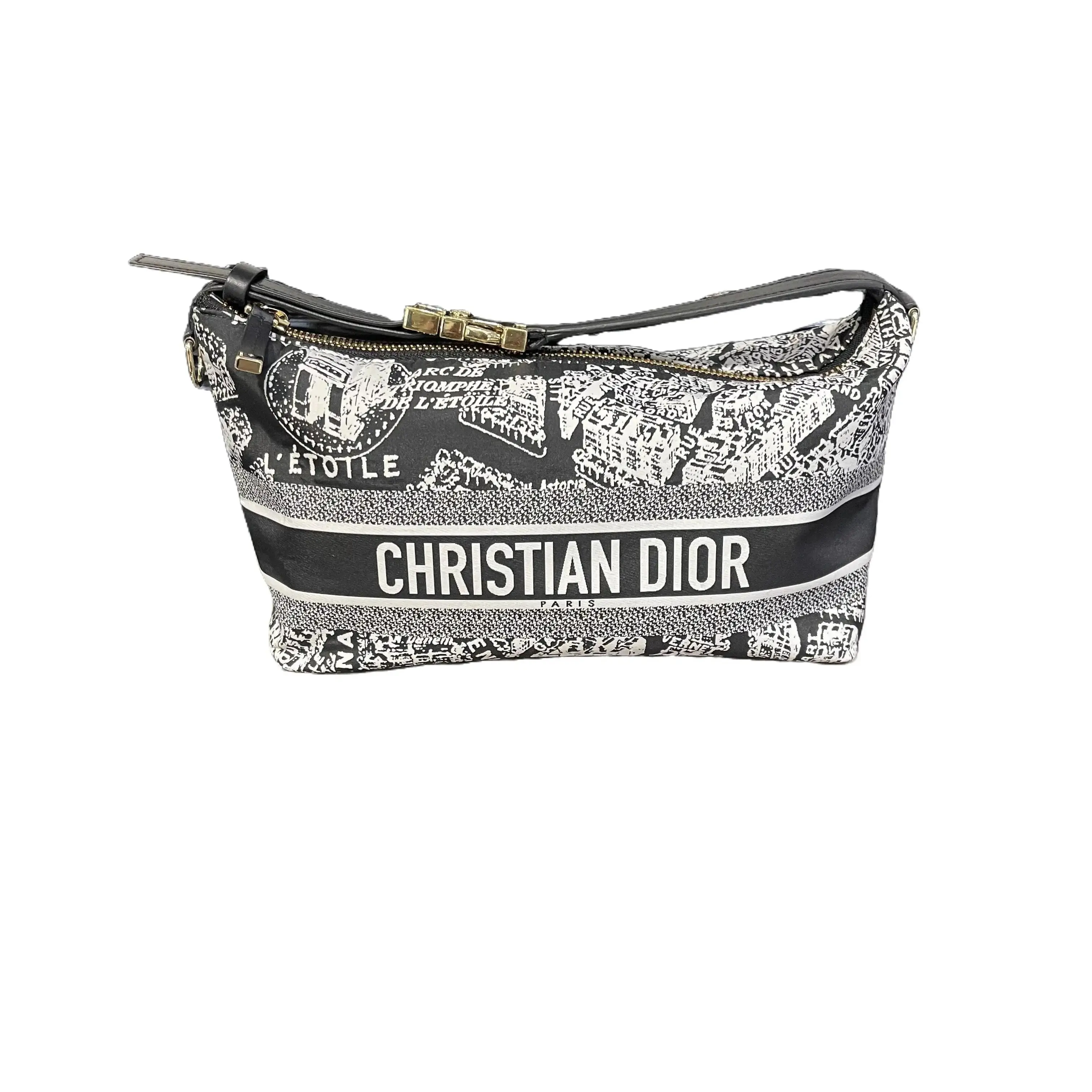 Pre-owned Dior Technical fabric & calfskin Clutches & Wristlets Christian Medium Travel Nomad Pouch Black Toile de Jouy Reverse Technical fabric in black