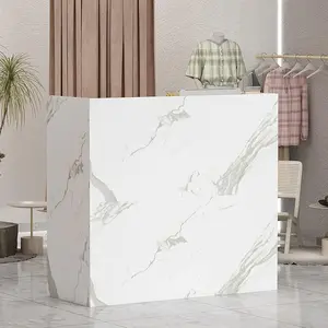 FUFU&GAGA Reception Desk with Drawers & Storage Shelves, Table with Private Panels for Salon Reception Room & Checkout Office (47.3"L x 18.3"W x 43.3"H)