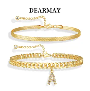 Dearmay Ankle Bracelet for Women Stack Gold Anklet with Letter Pendant Adjustable Anklet Set Stackable Jewelry Summer Beach Accessories Gift for Girls Best Gift For Mother' s Day