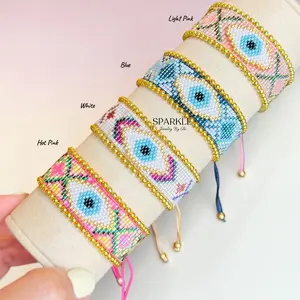 Protective Evil Eye Bracelet | Miyuki Brass 18k | adjustable thread