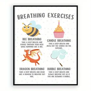Breathing Exercises Calming Corner Posters, Mental Health Posters, Office Wall Decor, Classroom Educational Poster Emoti, Perfect for Room Decor
