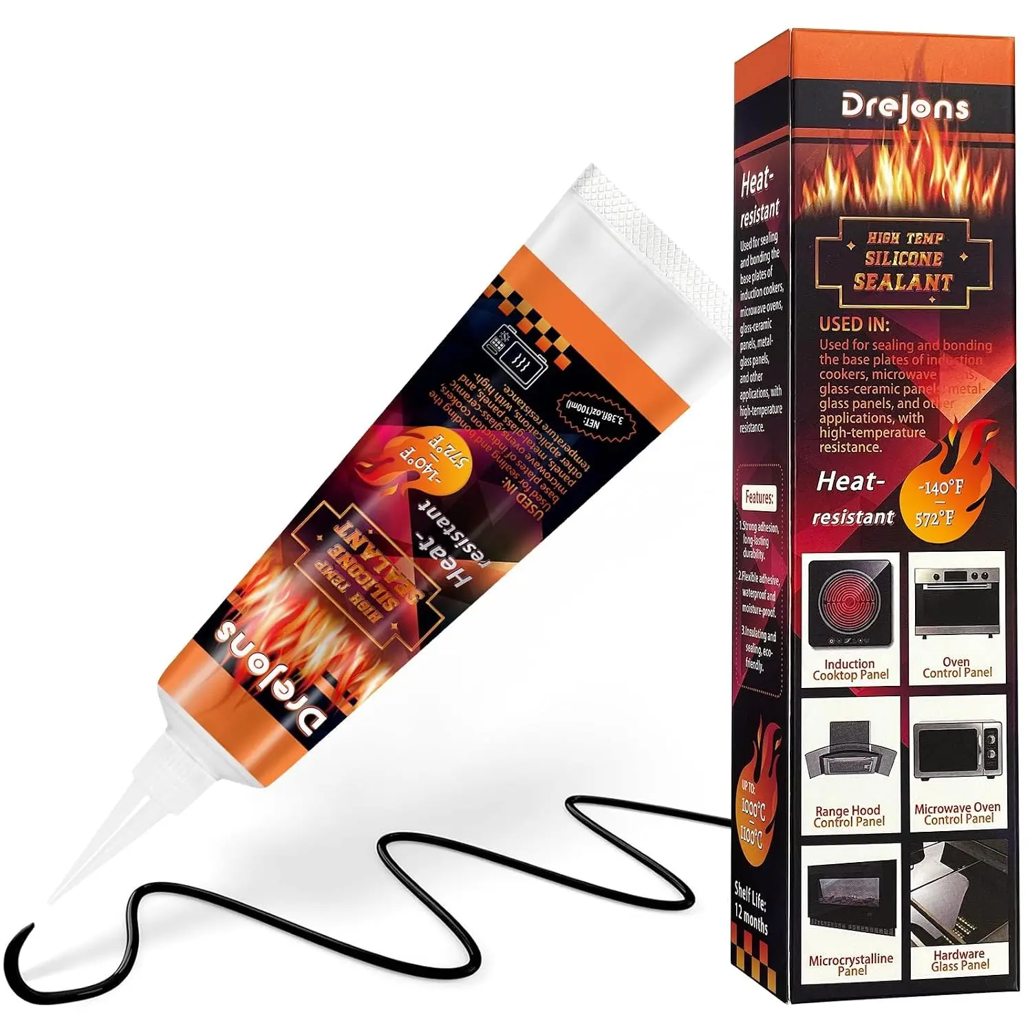 High-Temperature Silicone Sealer for Cooktops, Appliance Glass & Microcrystalline Panels - 100ml