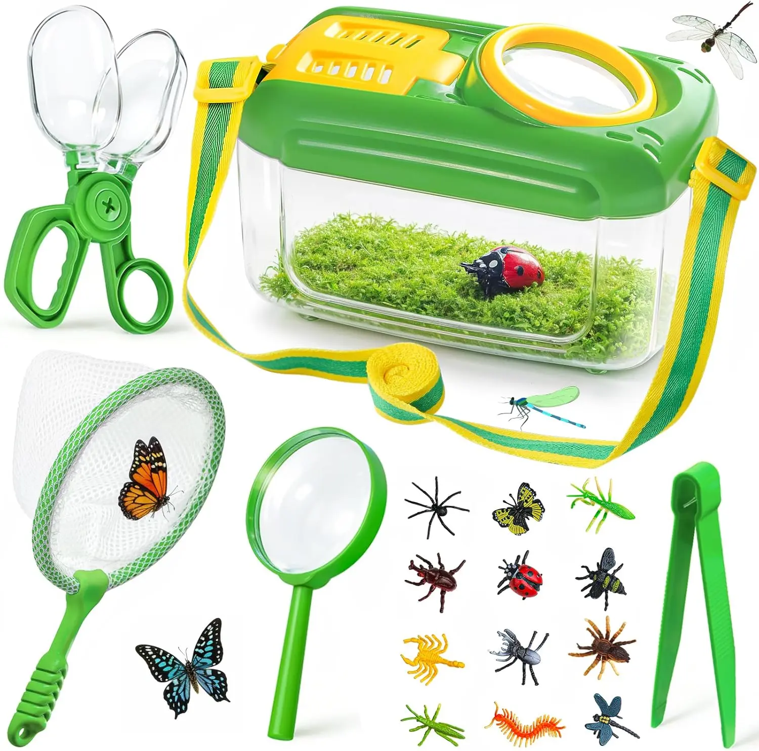 Bug Catcher for Kids, 17 PCS Bug Catching Kit with Bug Collector Toy Bugs Butterfly Net Magnifying Glass Insect Catcher Tweezers, Outdoor Explorer Kit for Kids Age 3 4 5 6 7 8